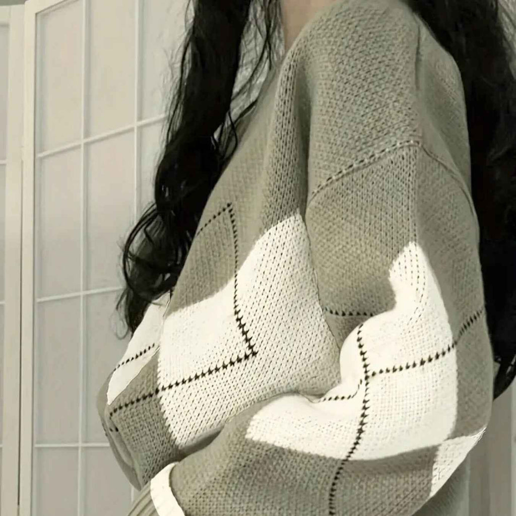 Colour Block Drop Shoulder Knit Sweater | Plus Size Long Sleeve Pullover