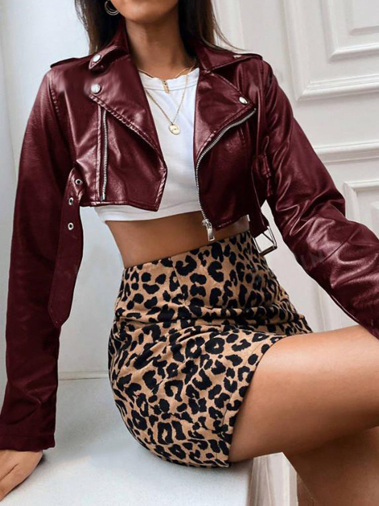 Washed Faux Leather Zipper Biker Jacket