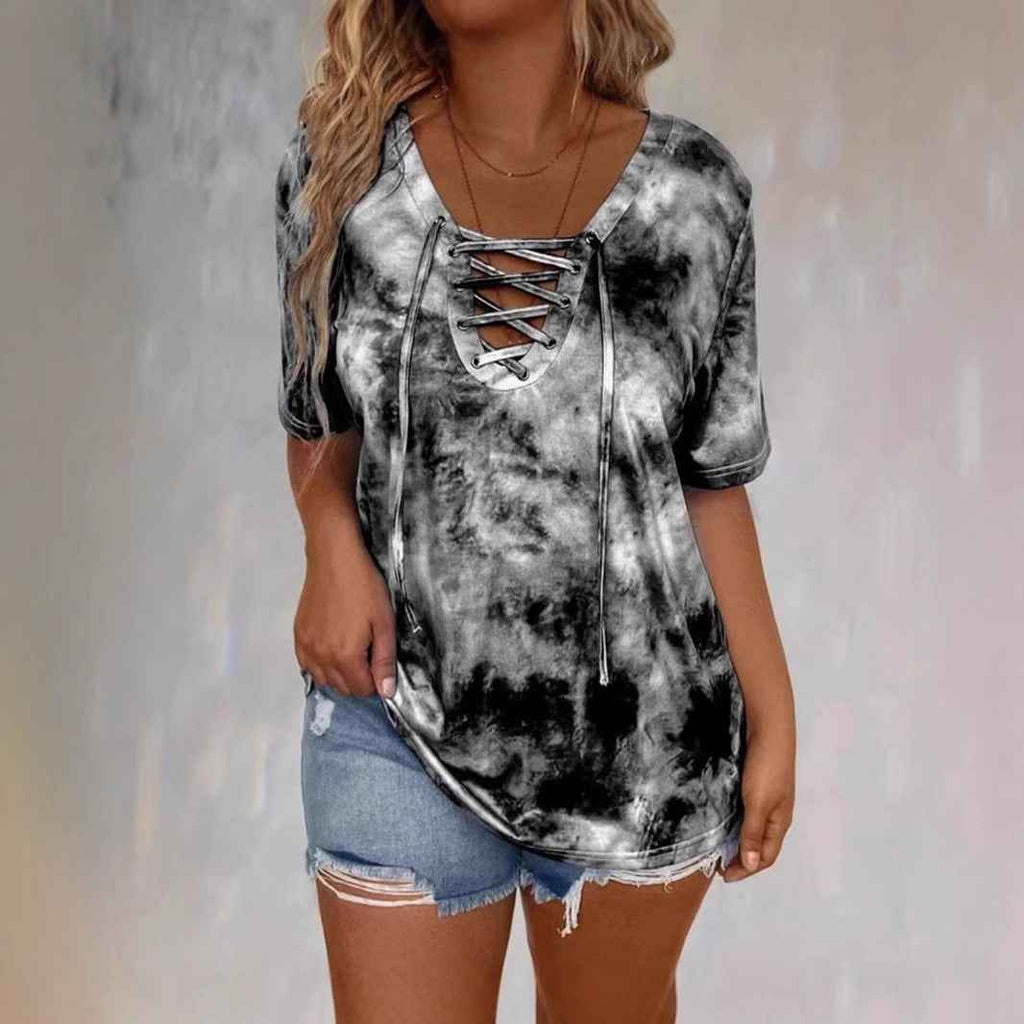Tie-dye Printed Drawstring Casual Fashion Short-Sleeve T-Shirt
