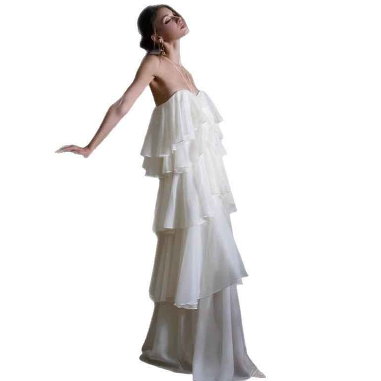 Halterneck Ruffled-Hem Maxi Dress — Sleeveless, Slim Fit Evening Gown