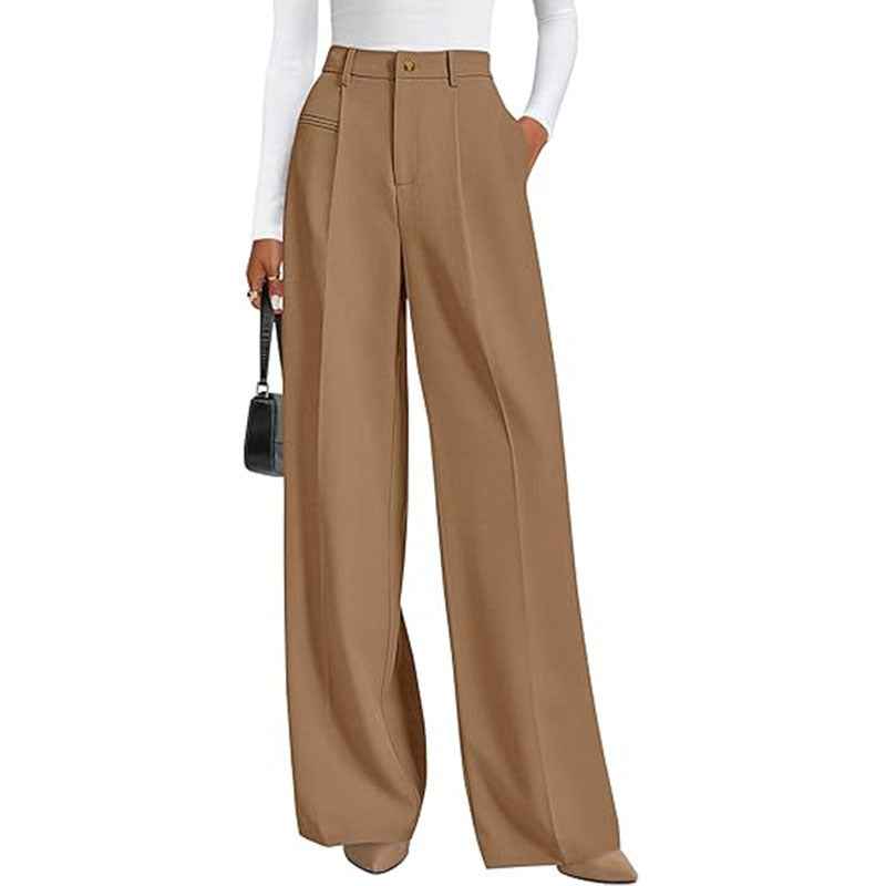 New Solid-color High-waisted Womens Casual Wide-leg Pants
