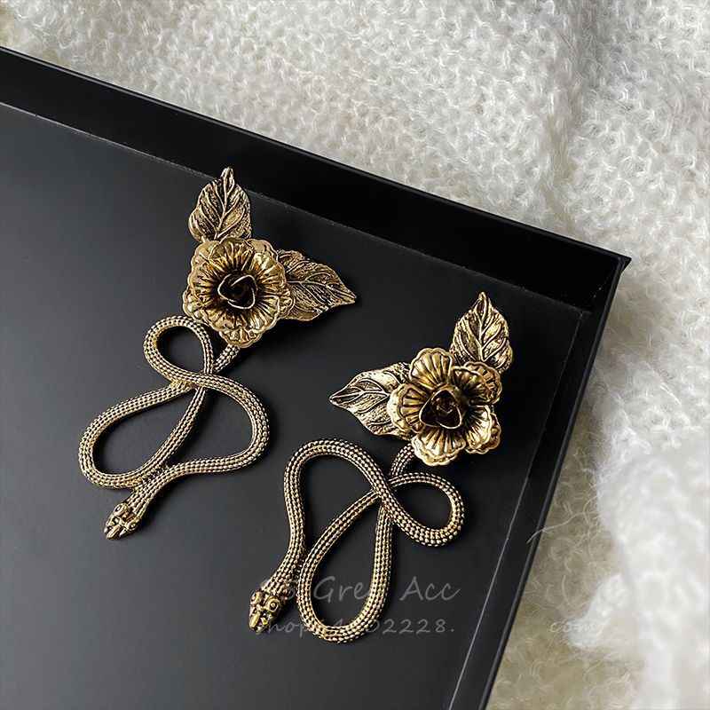 Snake & Flower Dangle Earrings – Bold European Niche Jewelry