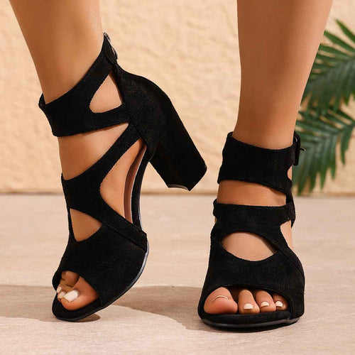 Black Suede Peep-Toe Chunky Heel Pumps – 6 Styles | Sizes 35–43