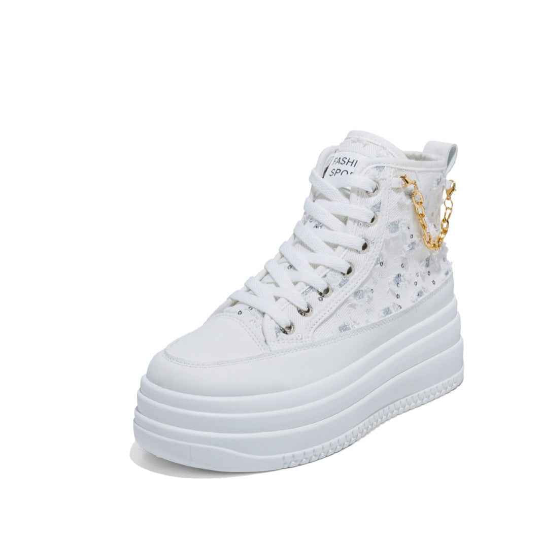 Women's Denim Chain-Strap Sneakers — Height-Boosting Casual Shoes
