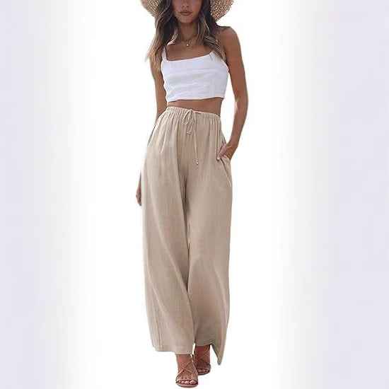 Straight-Leg Linen Casual Pants with Pockets