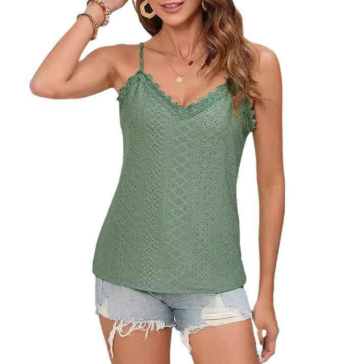 Arrival Womens Solid-Color Lace-Trimmed Strap Vest