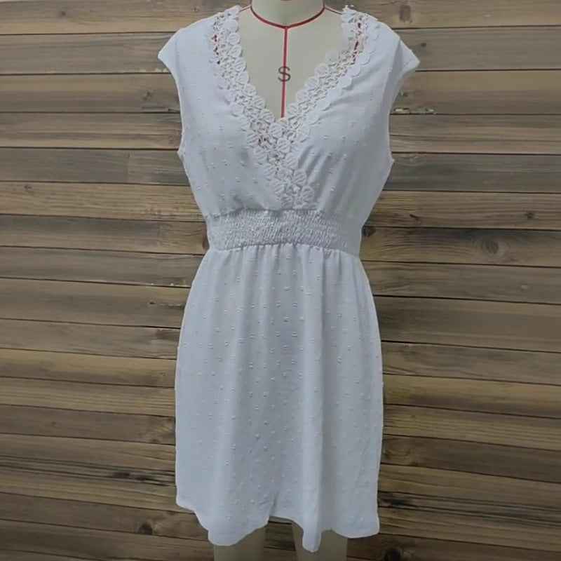 French Style Lace V-neck Midi Dress