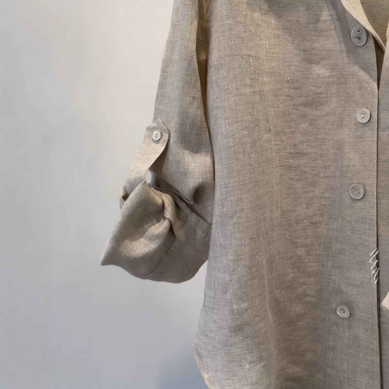 Womens Natural Pure Linen V-Neck Shirt