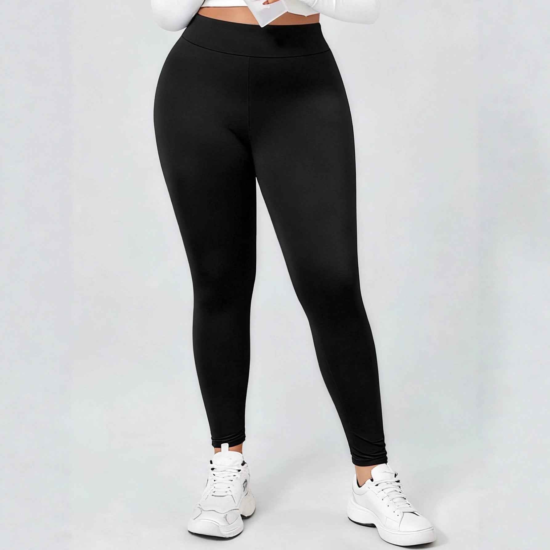 Slim-Fit Full-Length Pencil Leggings — Black, Plus Sizes