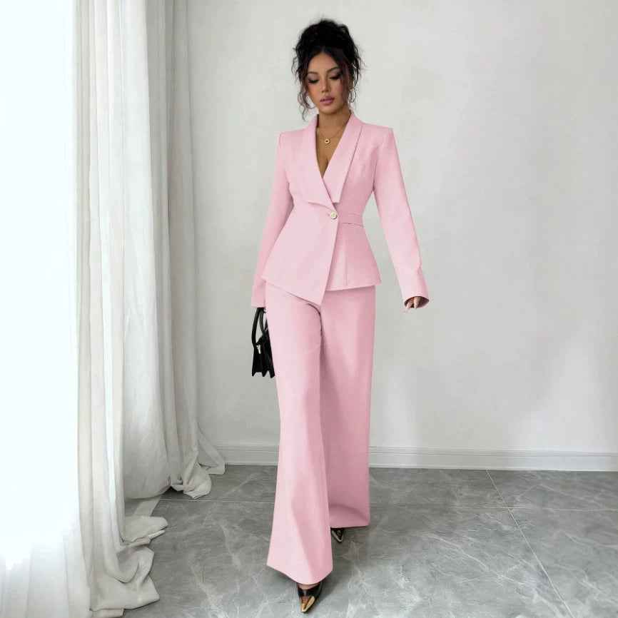 Blazer & Wide-Leg Pants Two-Piece Set – Women’s Office Outfit
