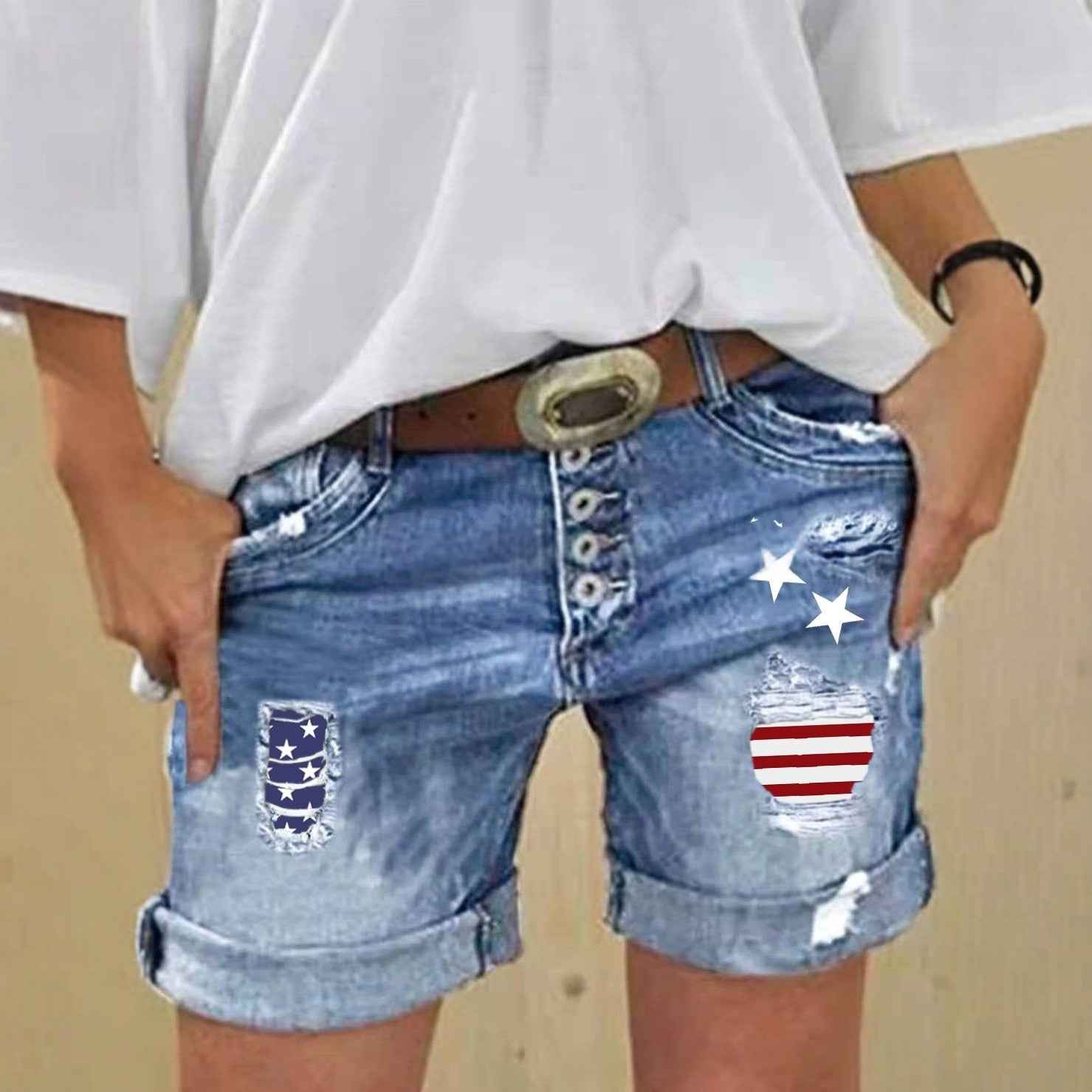 Women's Printed Hem Stretch Straight-Leg Cropped Shorts — S–2XL