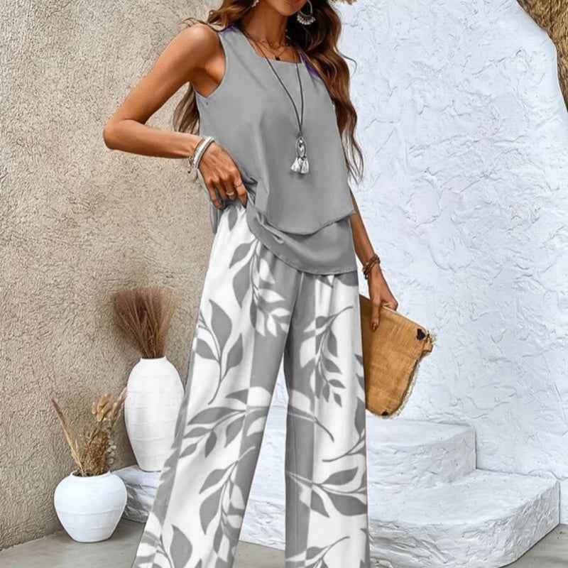 Women's Colour-Block Top & Pants Co-Ord Set — Milk Silk, Korean Casual