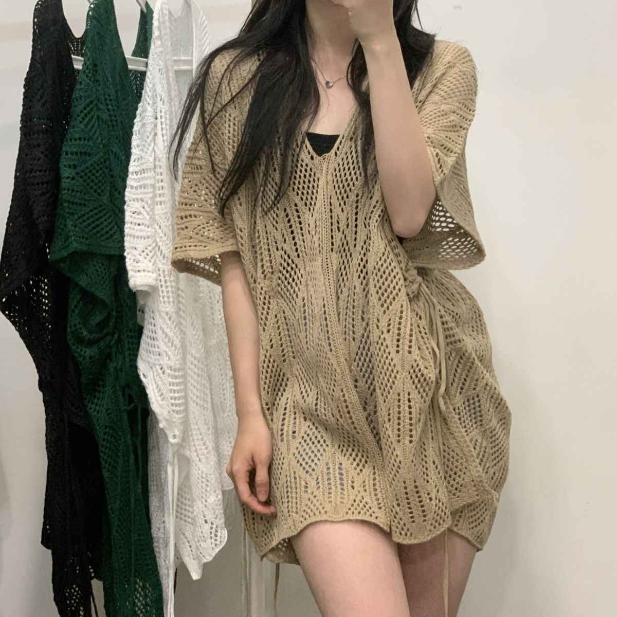 Diamond Knit Hollow-Out Hooded Sweater
