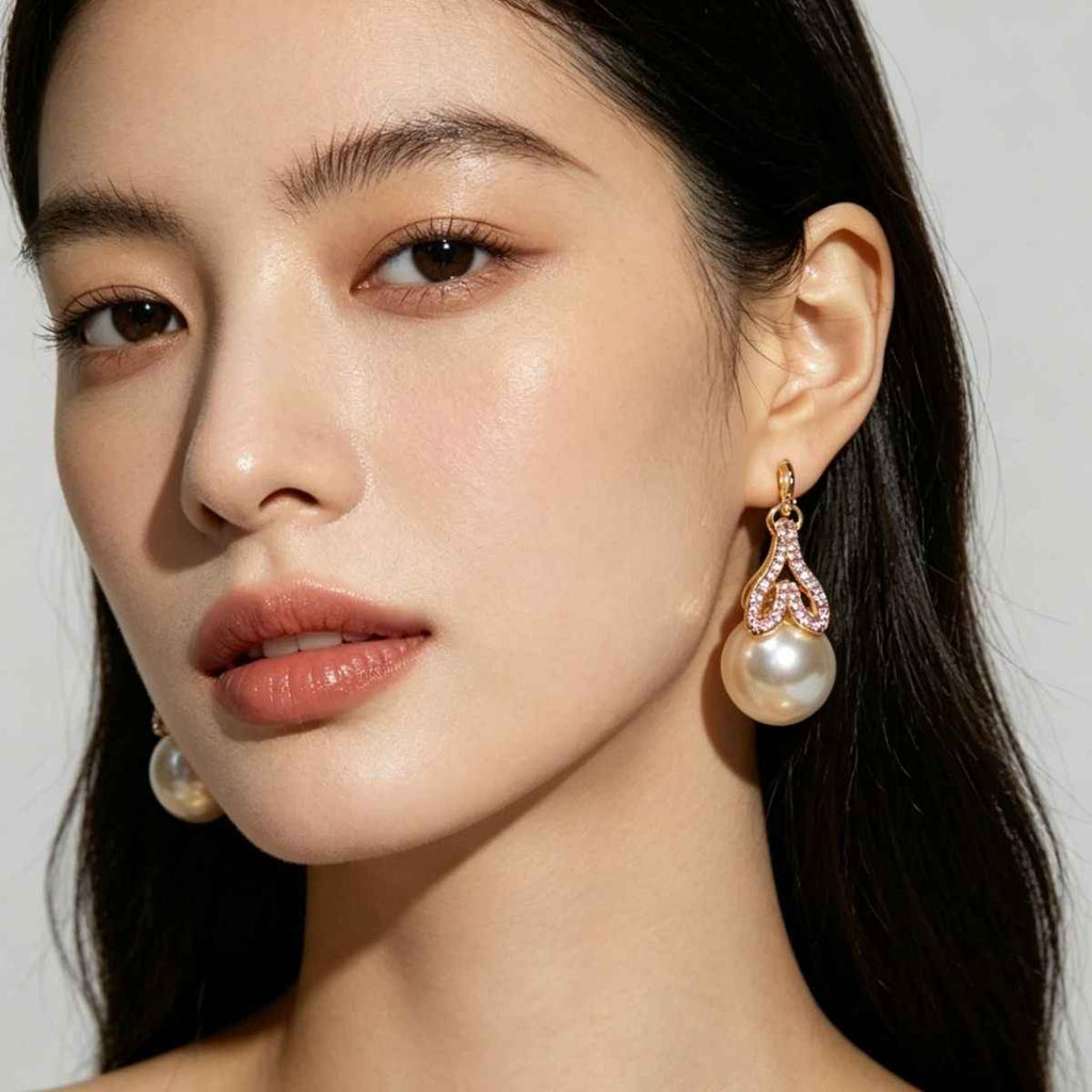 Hong Kong Style Pearl Earrings For Women, French Zircon C Hoop Studs With S925 Silver Needle, Retro Commute High-End Ear Jewelry