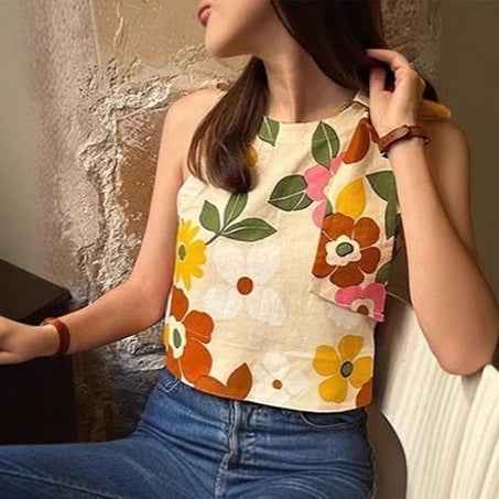 Women's Floral Print Bow-Strap Sleeveless Vest