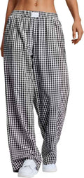 Women's Plaid Elastic-Waist Full-Length Lounge Trousers