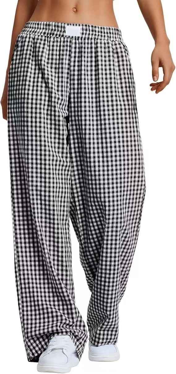 Women's Plaid Elastic-Waist Full-Length Lounge Trousers