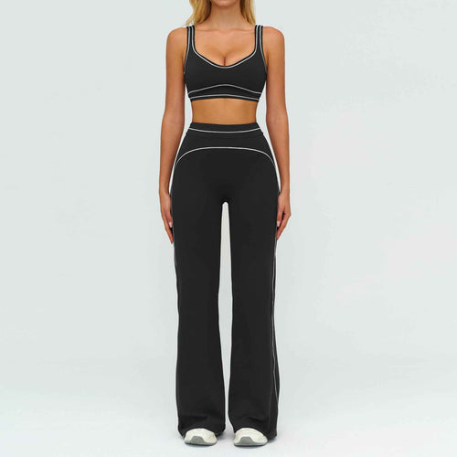 Contrast-color Brushed Yoga Set With Dual Shoulder Straps