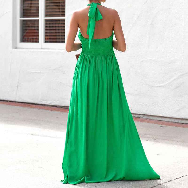 Open-Back Halter Neck Sleeveless Maxi Dress