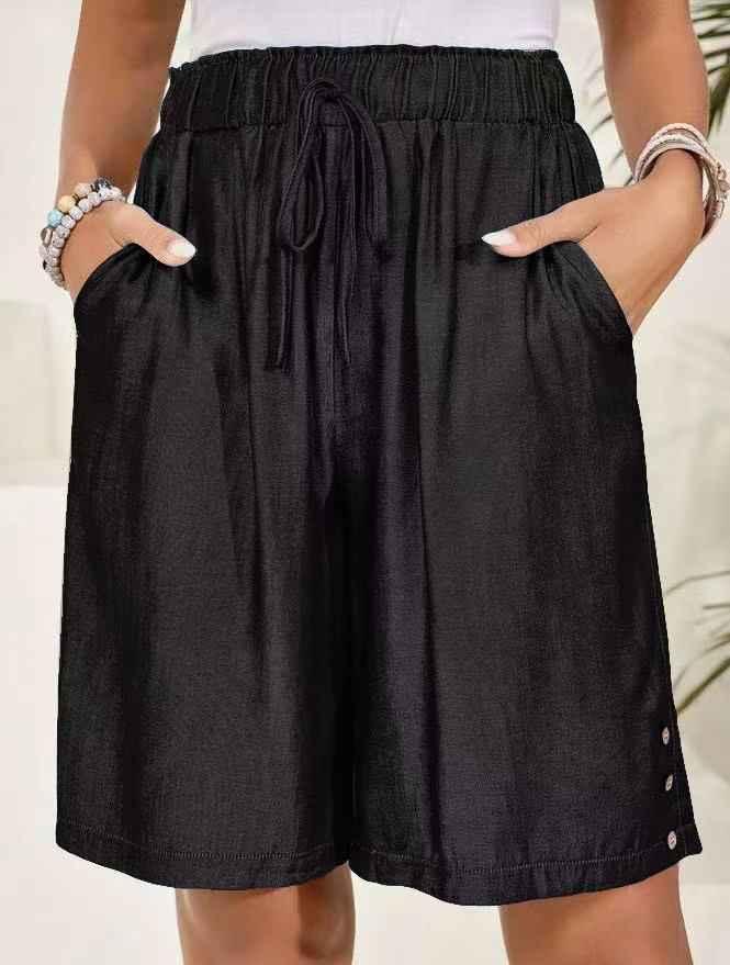 High-Waist Casual Shorts — Solid Color, Resort Style