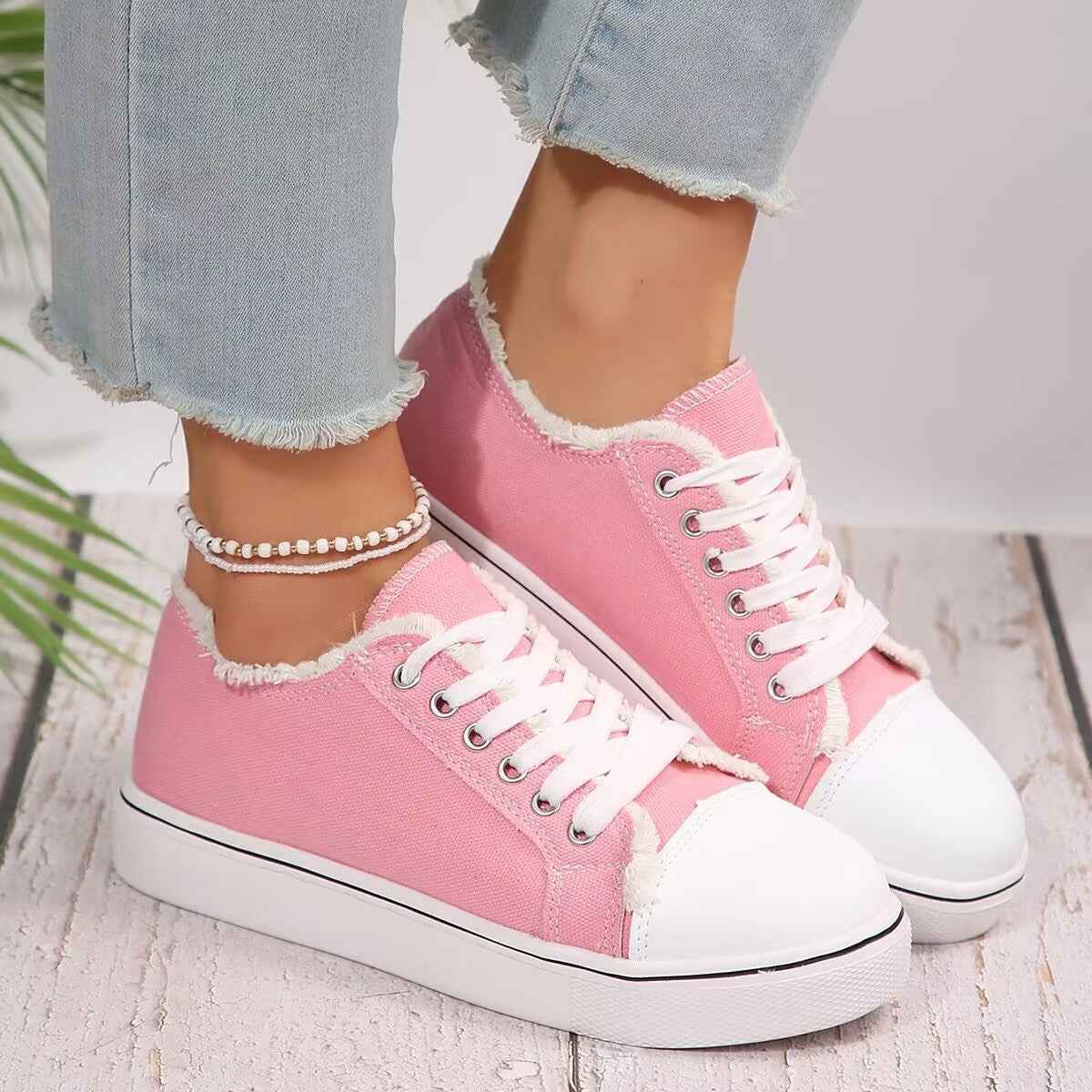 Canvas Lace-Up Flat Trainers