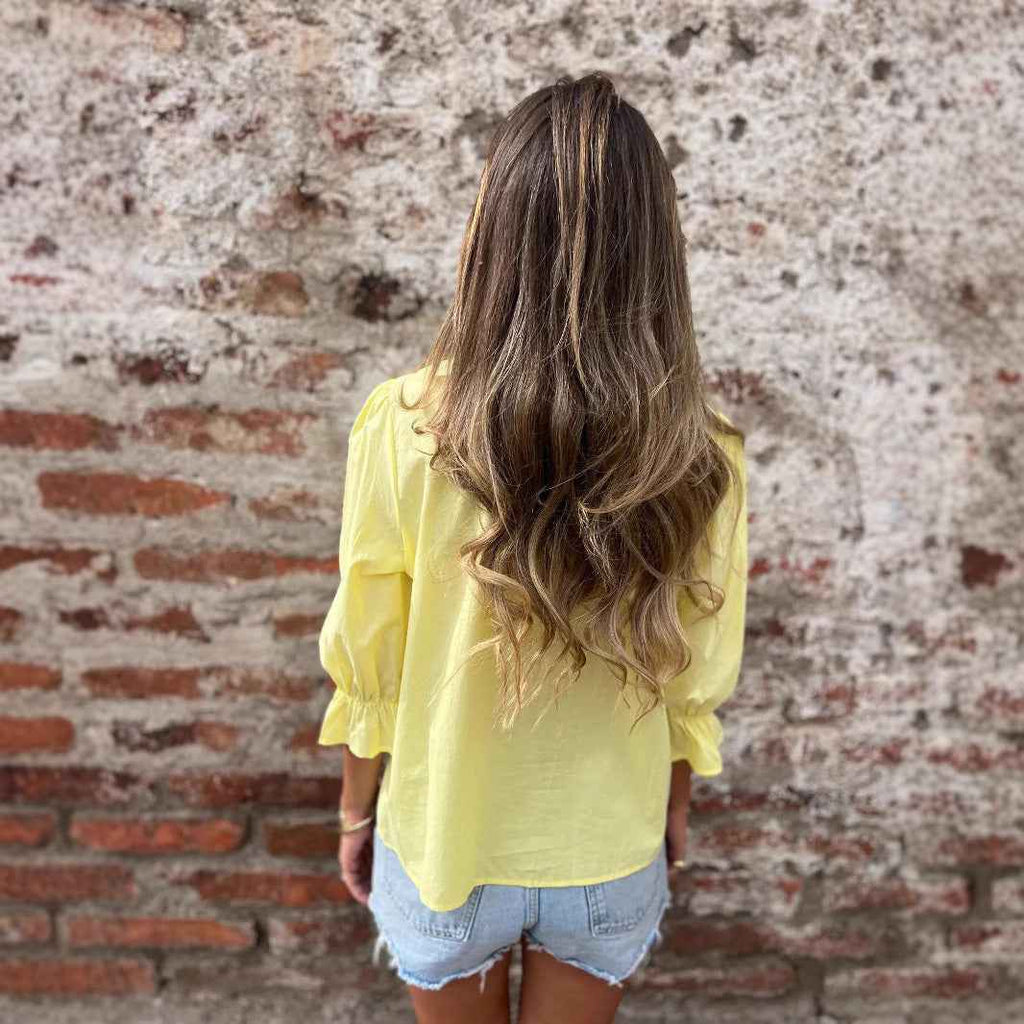 Women's Puff Sleeve Blouse — Ruffle Trim Cotton Pullover Top