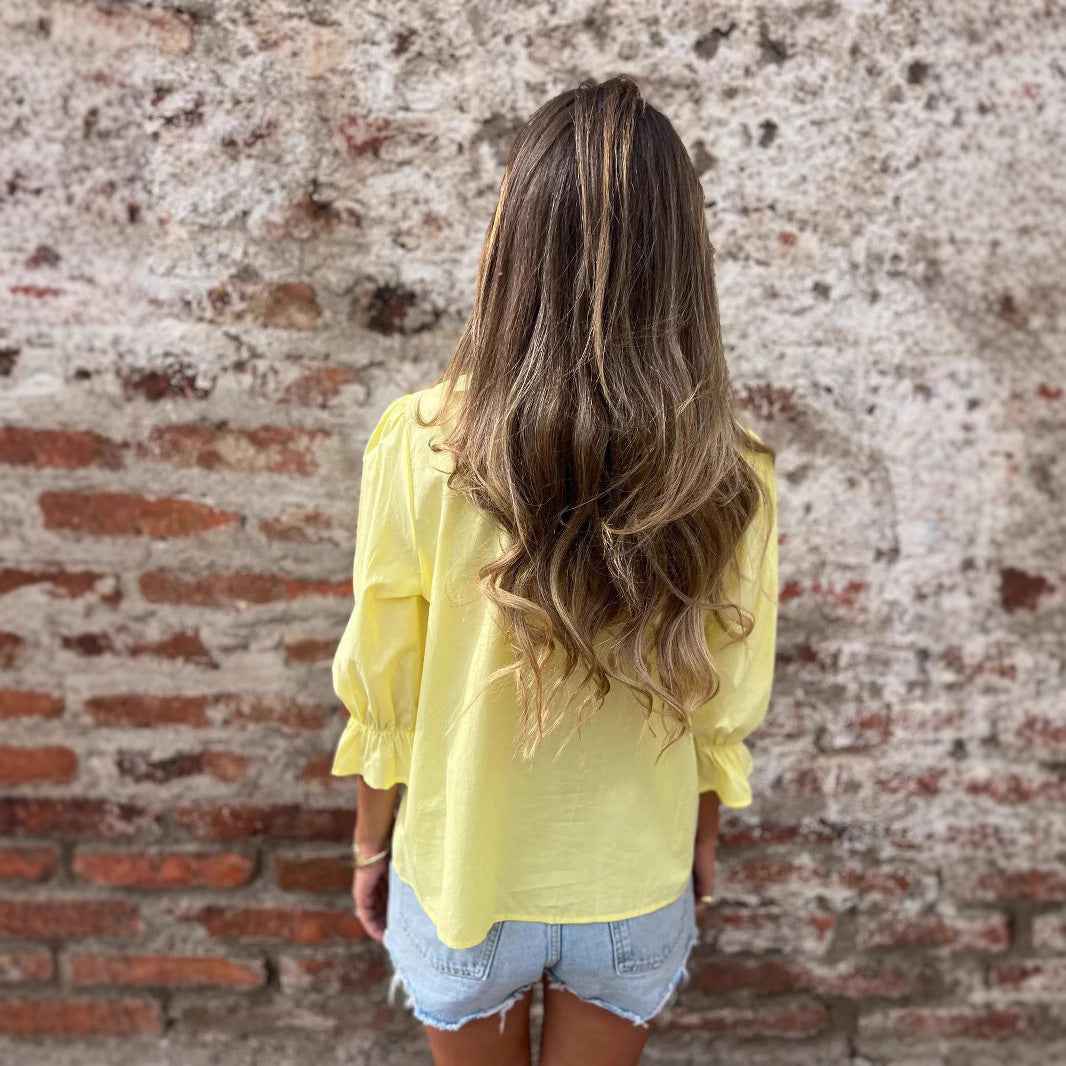 Women's Puff Sleeve Blouse — Ruffle Trim Cotton Pullover Top