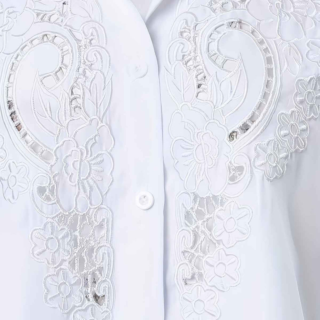 Women's Embroidered Hollow-Out Short-Sleeve Blouse — 3 Colours