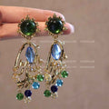 Vintage Blue Gem Crystal Clip-On Earrings – Exotic Ethnic Women’s Jewelry