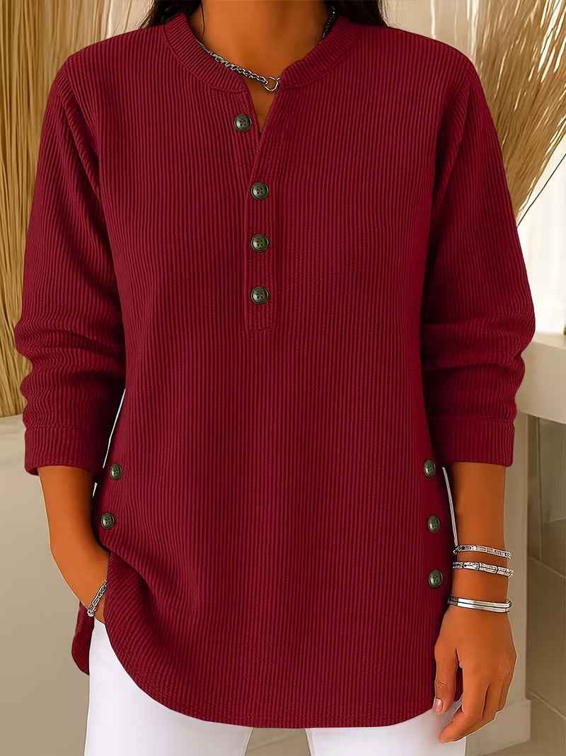 Button-Front V-Neck Corduroy Top
