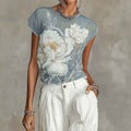 Printed Mesh Short Sleeve Pullover Top