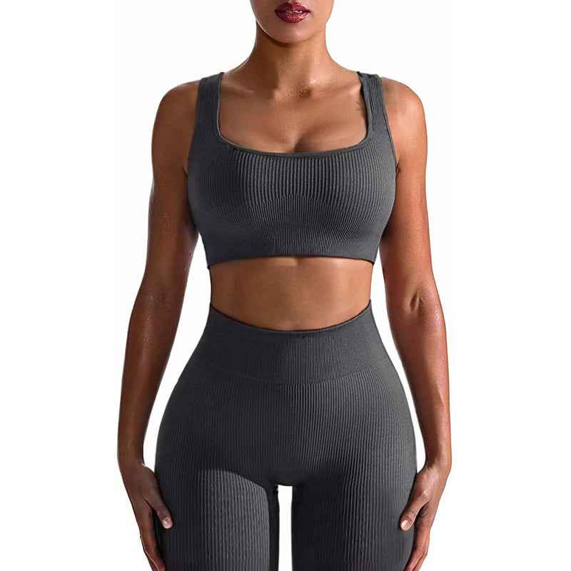 Seamless Yoga Training Threaded High-Elastic Fabric Outdoor Running Fitness Set For Women