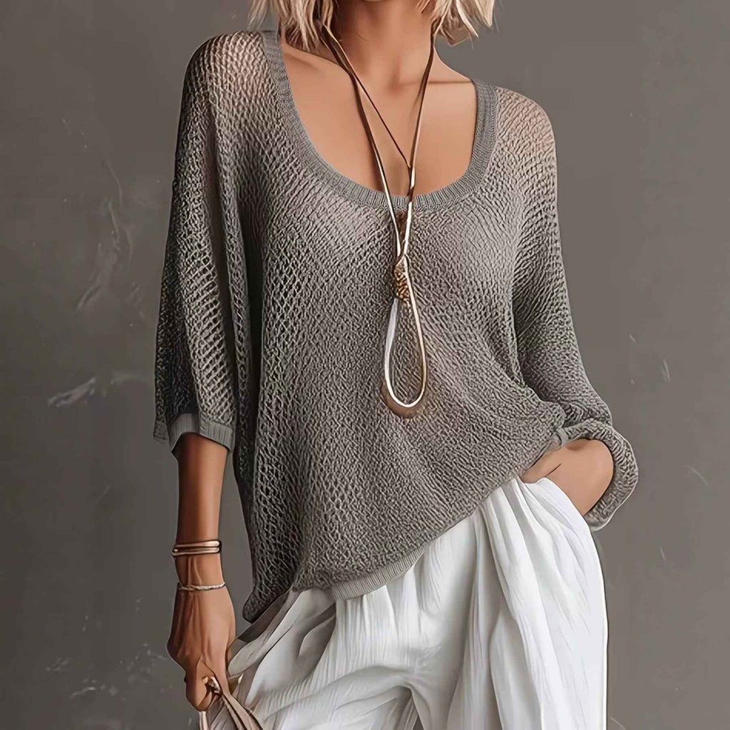 Round-neck Hollow-out Fashionable Womens Plus-size Knit Top