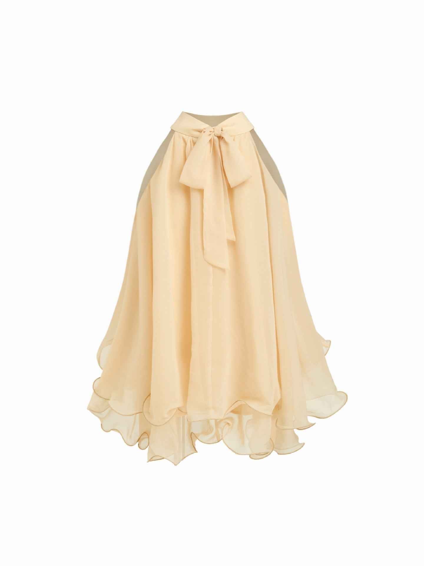 Off-shoulder Halter-neck Loose-fit Chiffon Blouse With Ruffled Hem