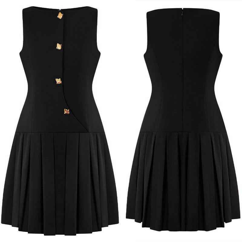 Womens Elegant Sleeveless Pleated Dress