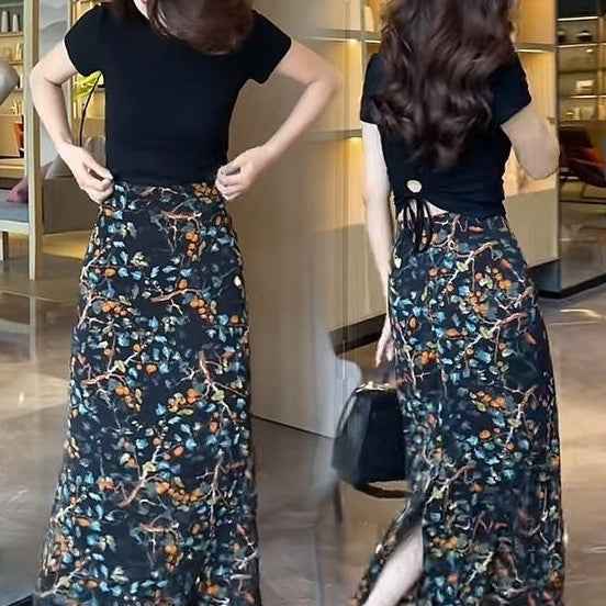 Women's High-Waisted Floral A-Line Maxi Skirt