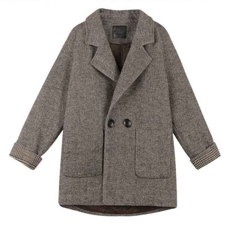 Wool-Blend Relaxed Fit Mid-Length Coat – Thick Casual Outerwear