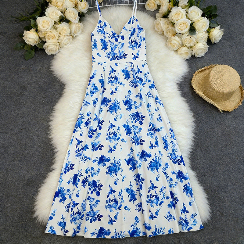 Floral Print High-Waist Sleeveless Princess Maxi Dress