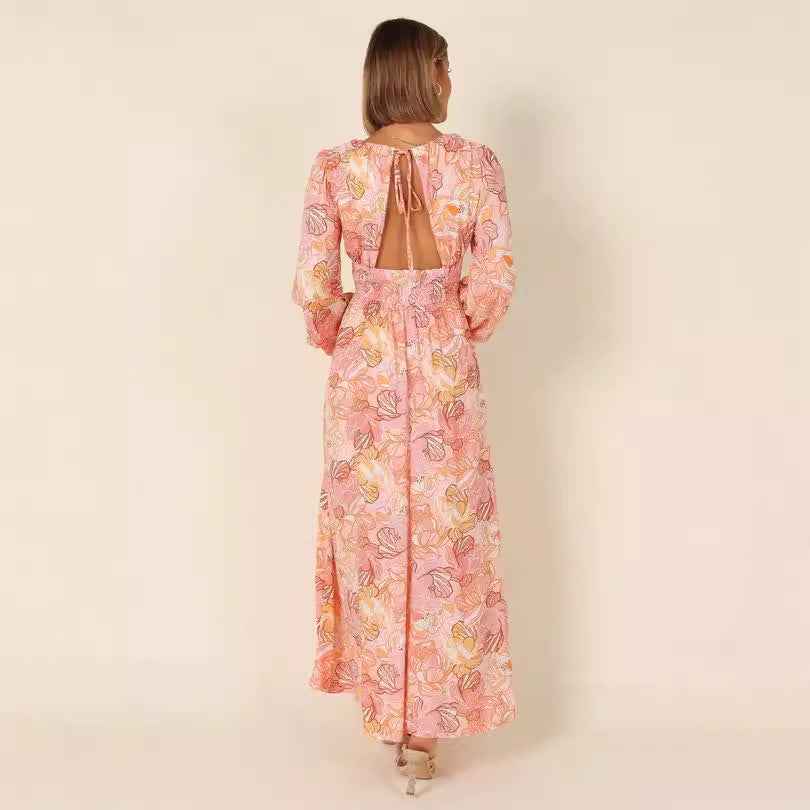 Women's High-Waist Long Dress – Wide Hem, Relaxed Fit | Pink & Green, S–XXL
