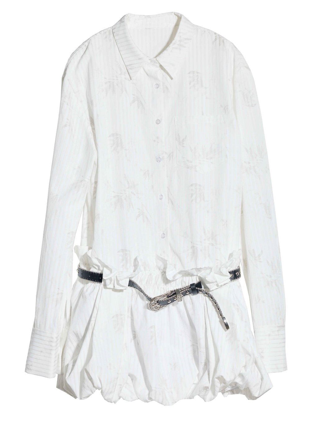 Chinese-Style Pleated Shirt Dress with Belt — Literary Vintage