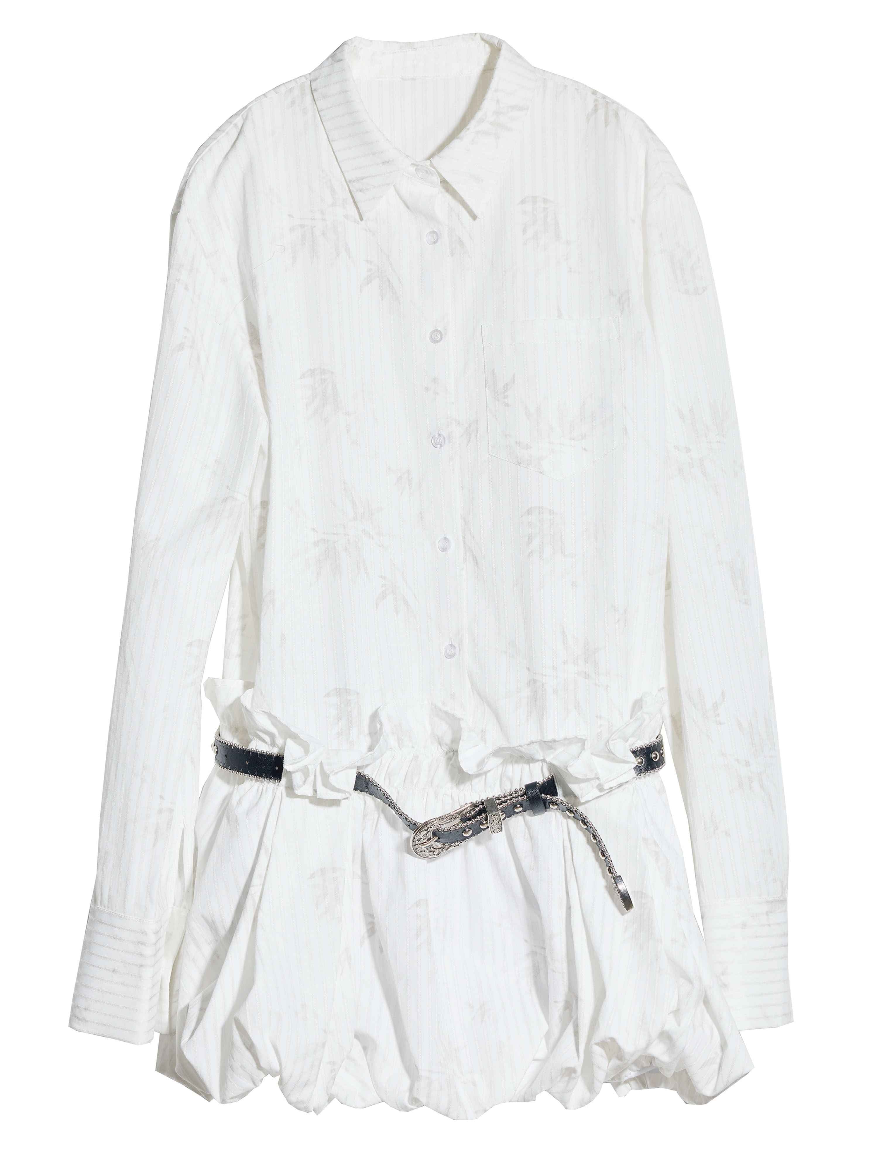 Chinese-Style Pleated Shirt Dress with Belt — Literary Vintage