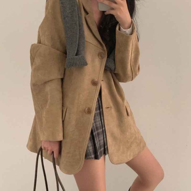 Women's Retro Single-Breasted Jacket – Loose Fit, Two Pockets