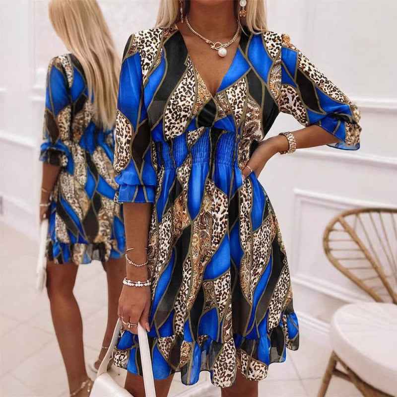 A-line Casual Chiffon Dress With A Fitted Waist And Ruffled Hem