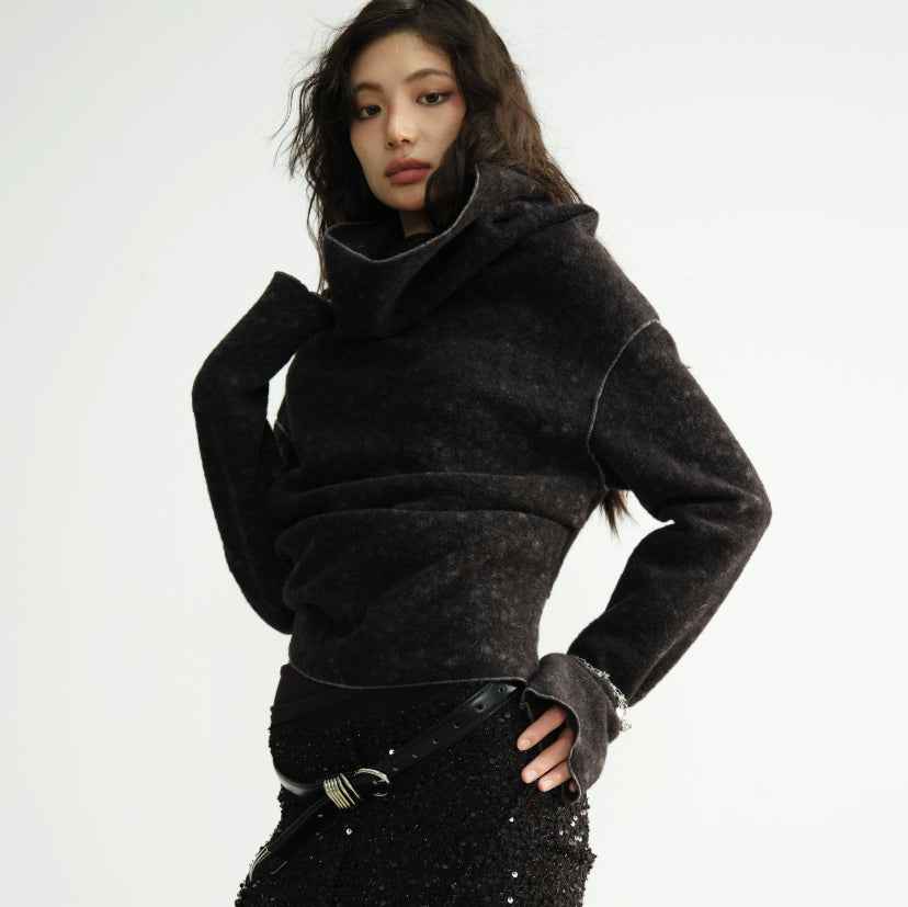 Slim-Fit Viscose Short Coat – Solid Black, Regular Sleeve