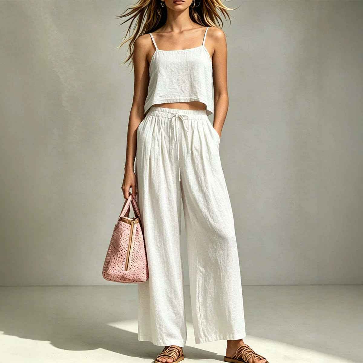 Fashion Casual Camisole And Wide-Leg Pants Set