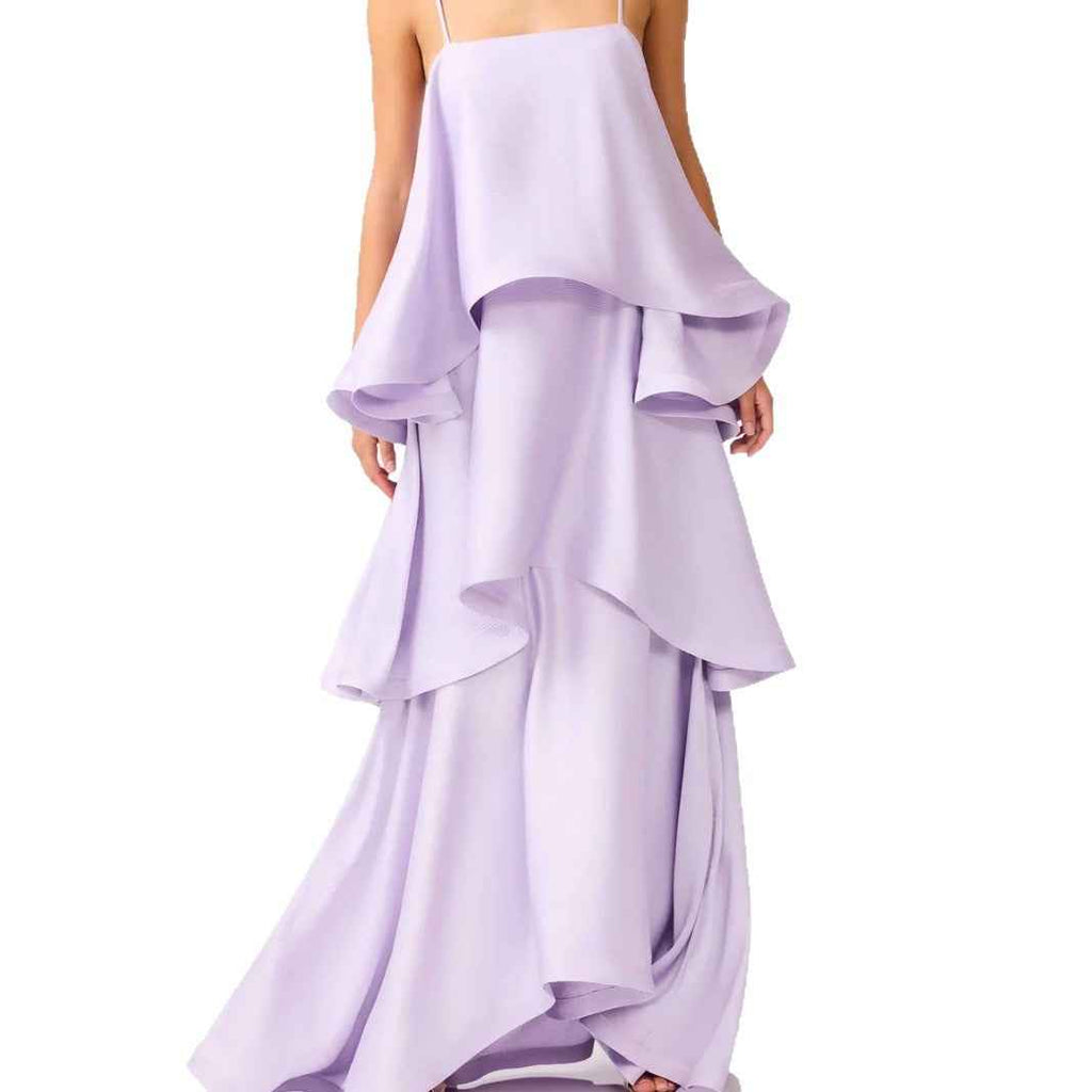 Satin Ruffle-Hem Slip Maxi Dress