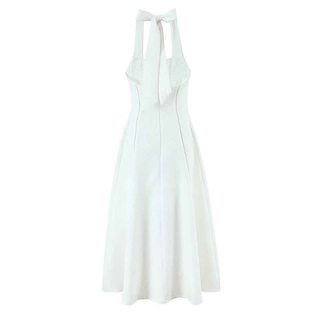 White Backless Halter-neck Mini Dress with Flared Hem