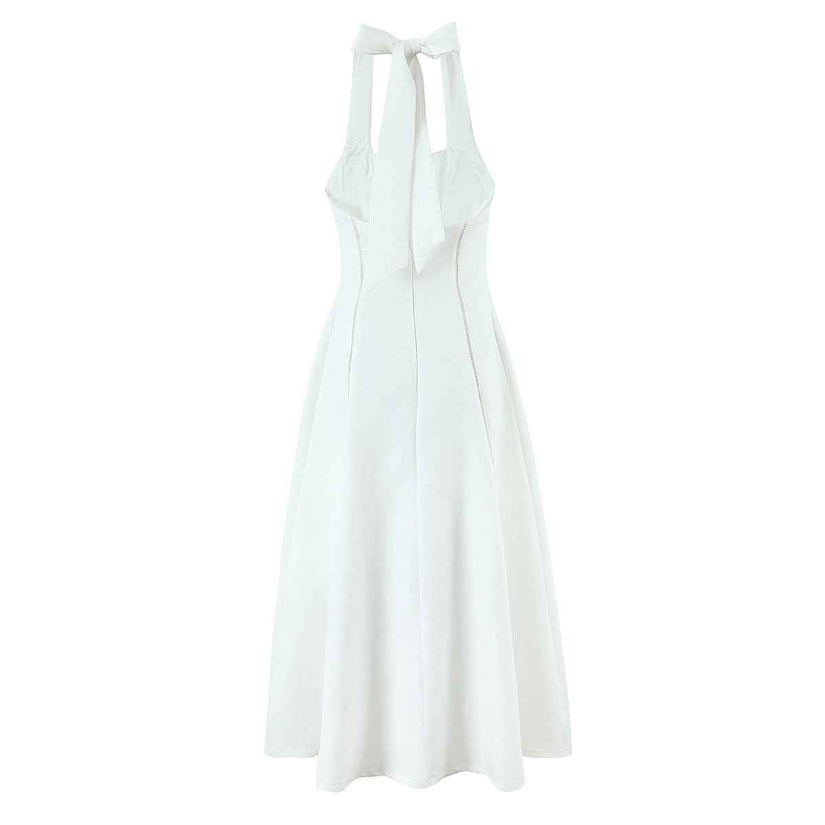 White Backless Halter-neck Mini Dress with Flared Hem