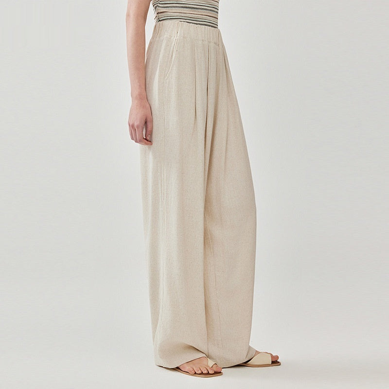 Cotton-Linen Mid-Rise Wide-Leg Pants with Pockets