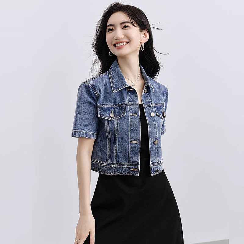Retro Notch-Lapel Straight-Cut Jacket — Vintage Blue